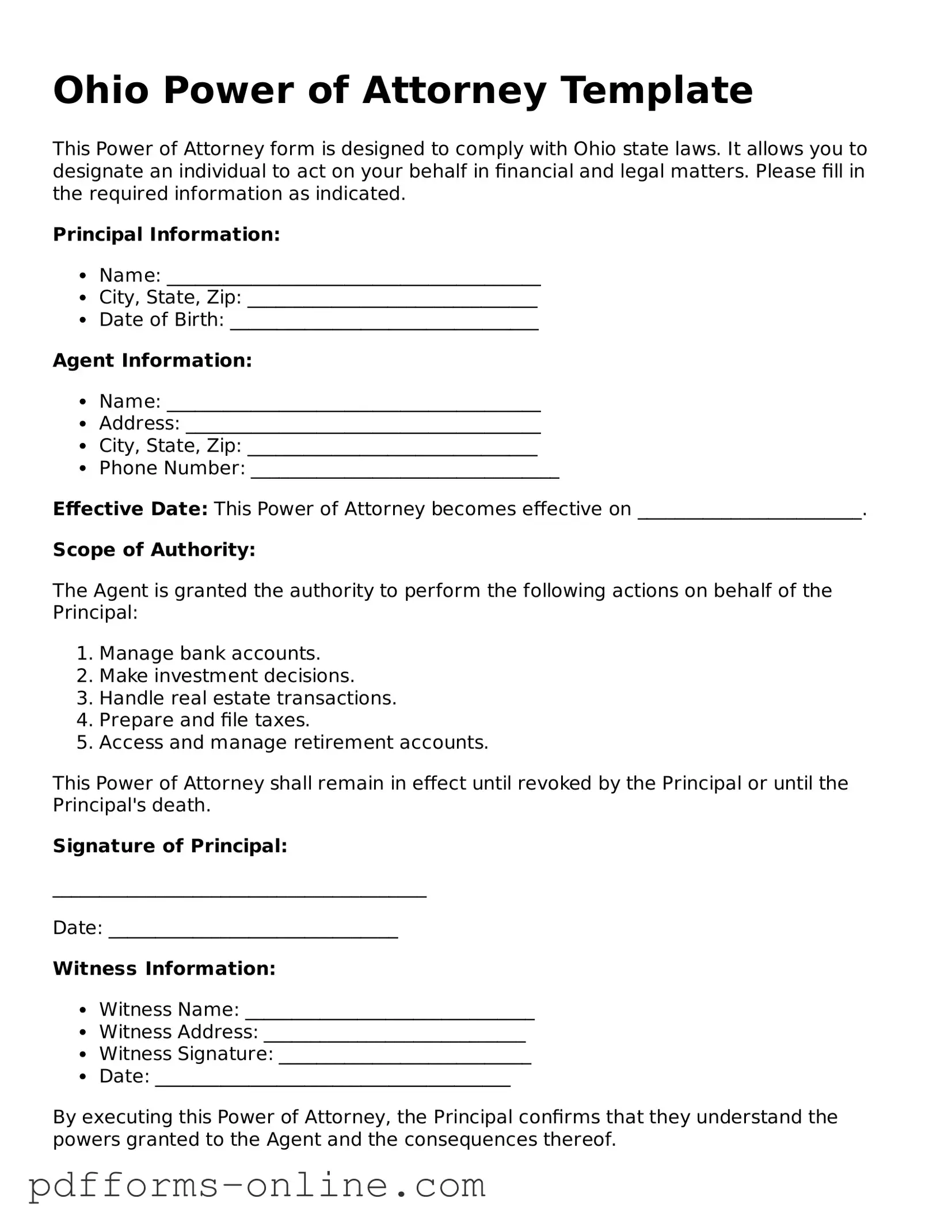 Valid Ohio Power of Attorney Template