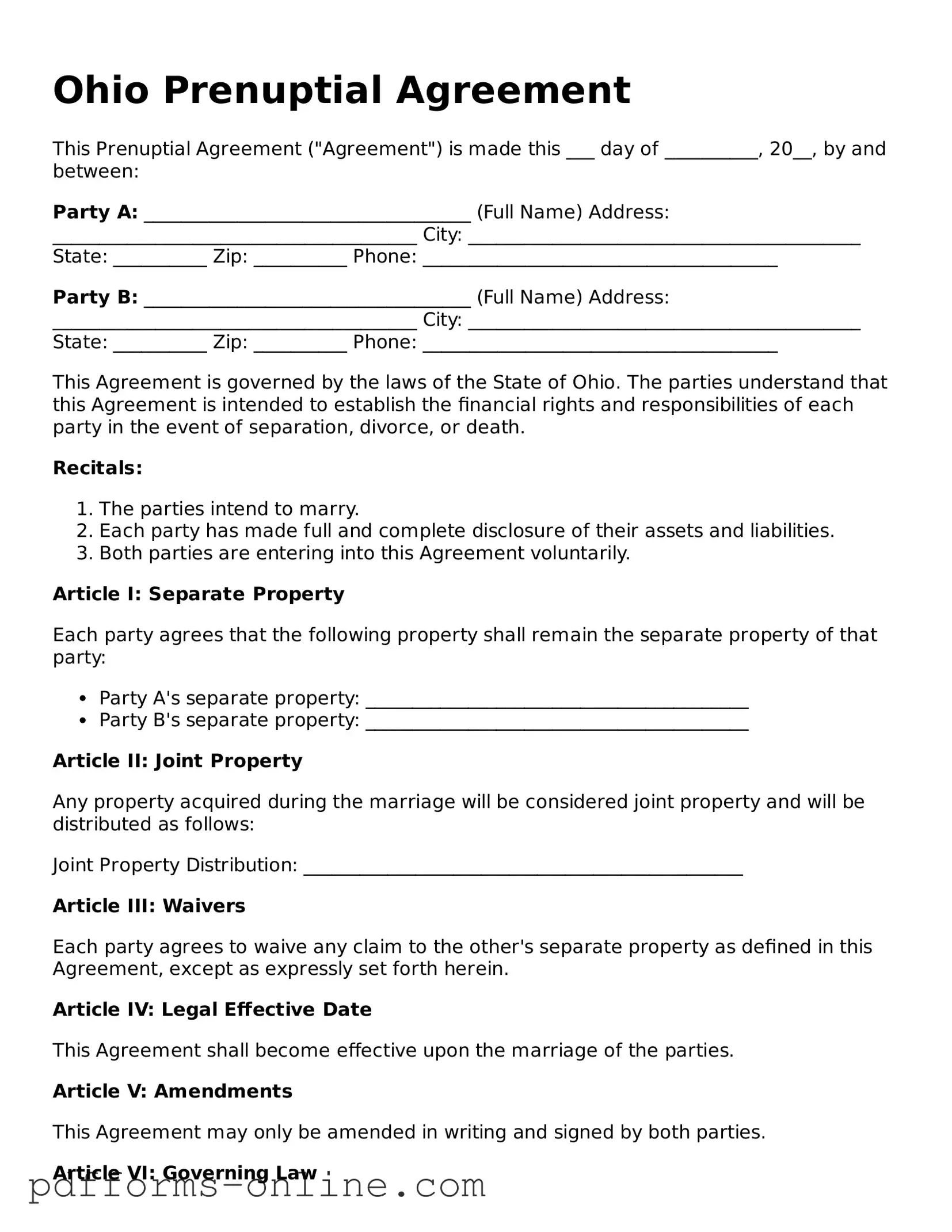 Valid Ohio Prenuptial Agreement Template