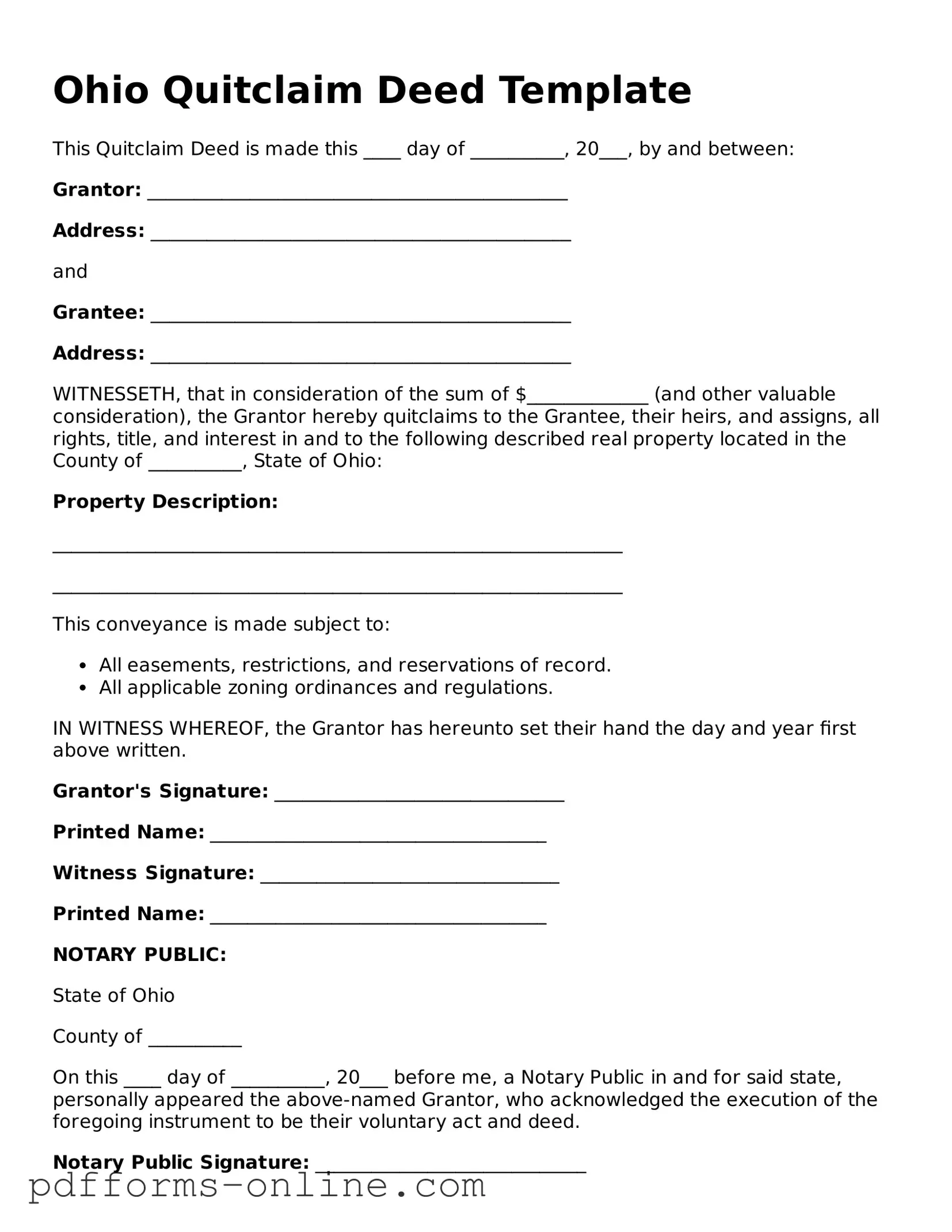 Valid Ohio Quitclaim Deed Template