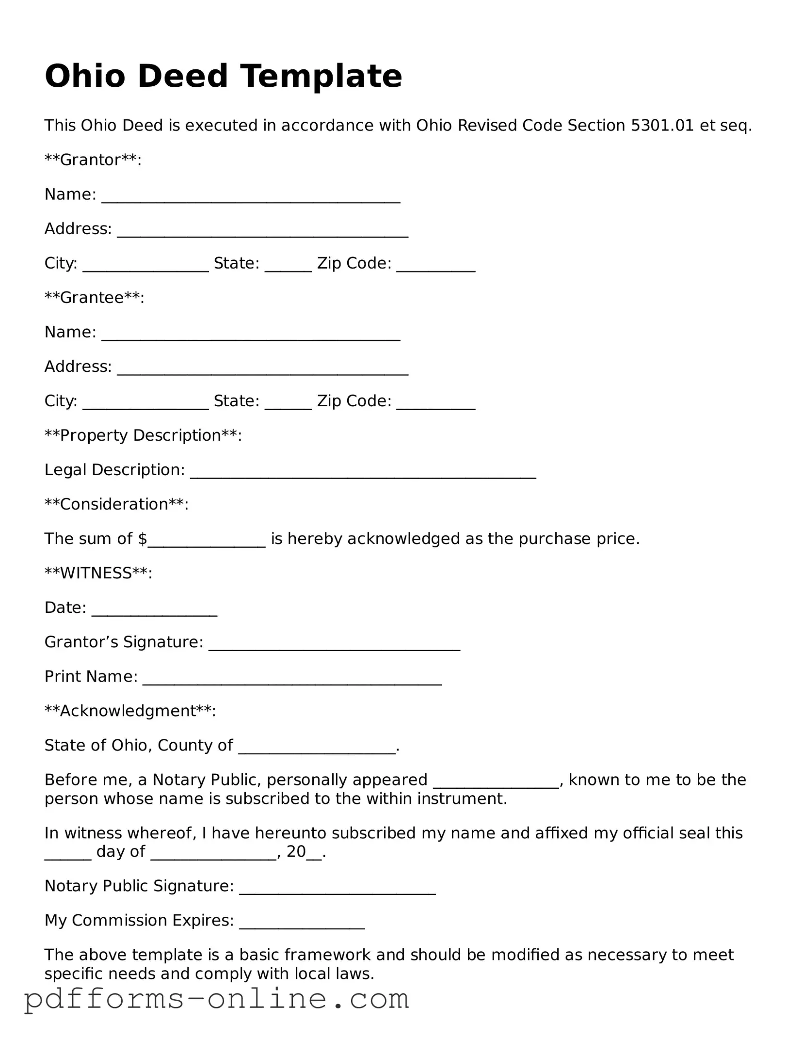 Valid Ohio Deed Template
