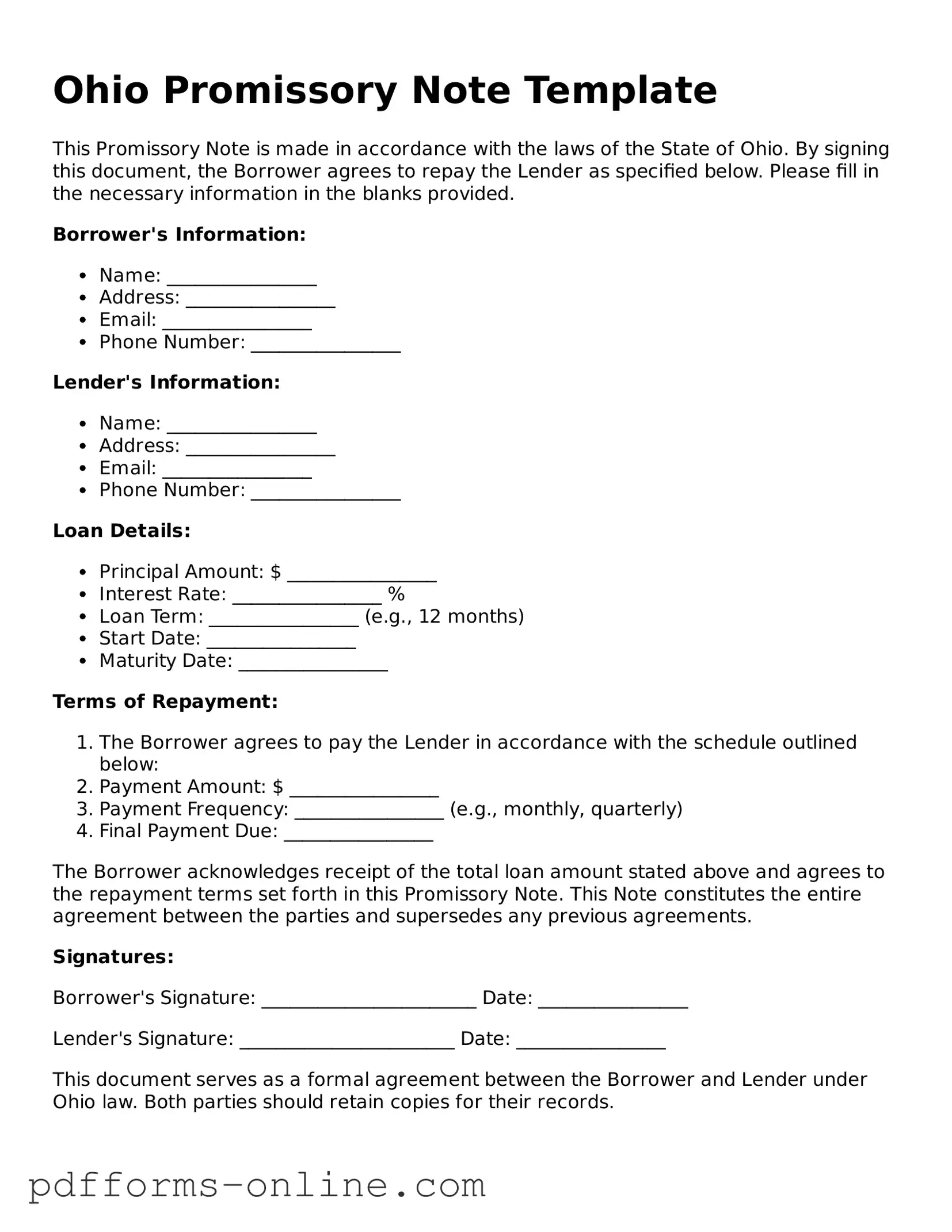 Valid Ohio Promissory Note Template