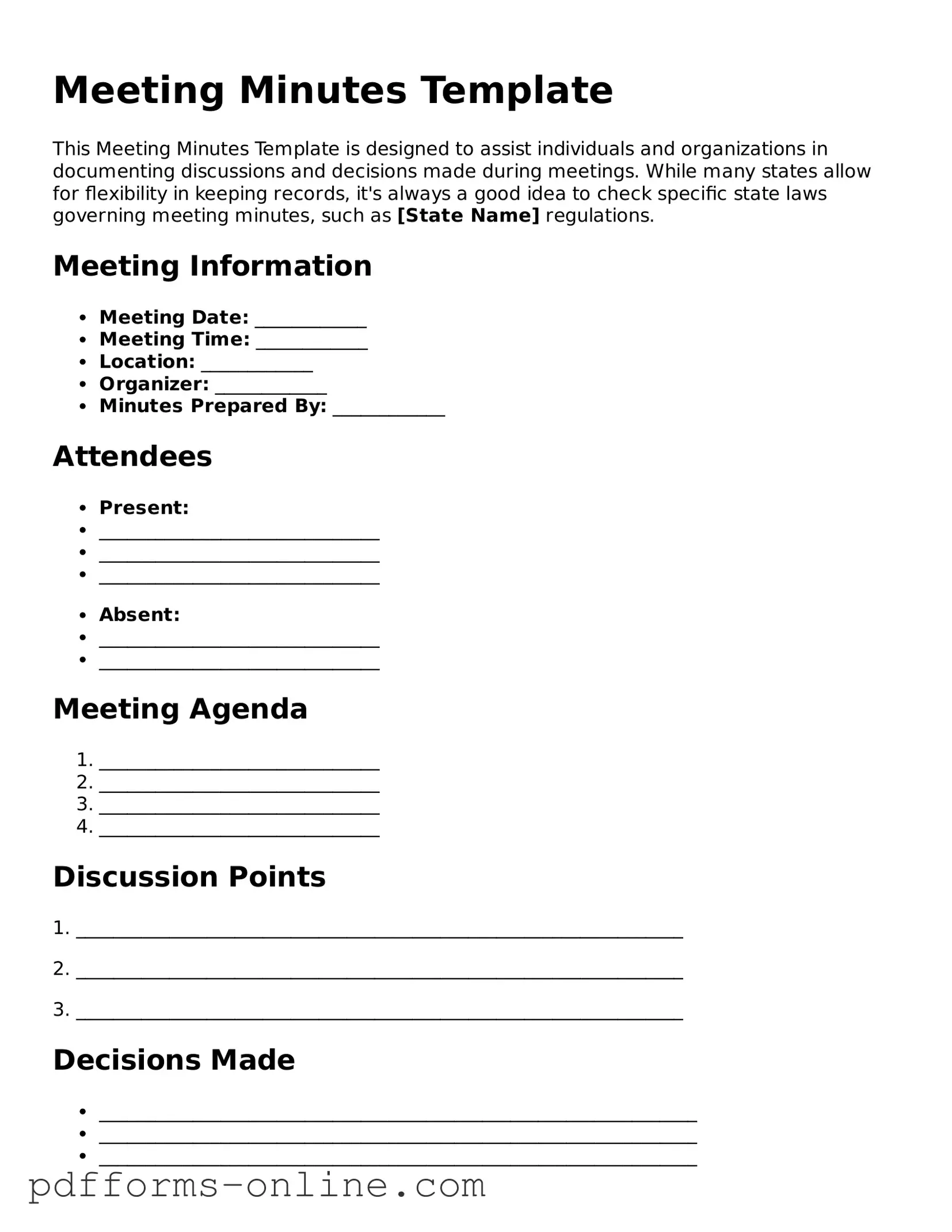 Blank Meeting Minutes Form