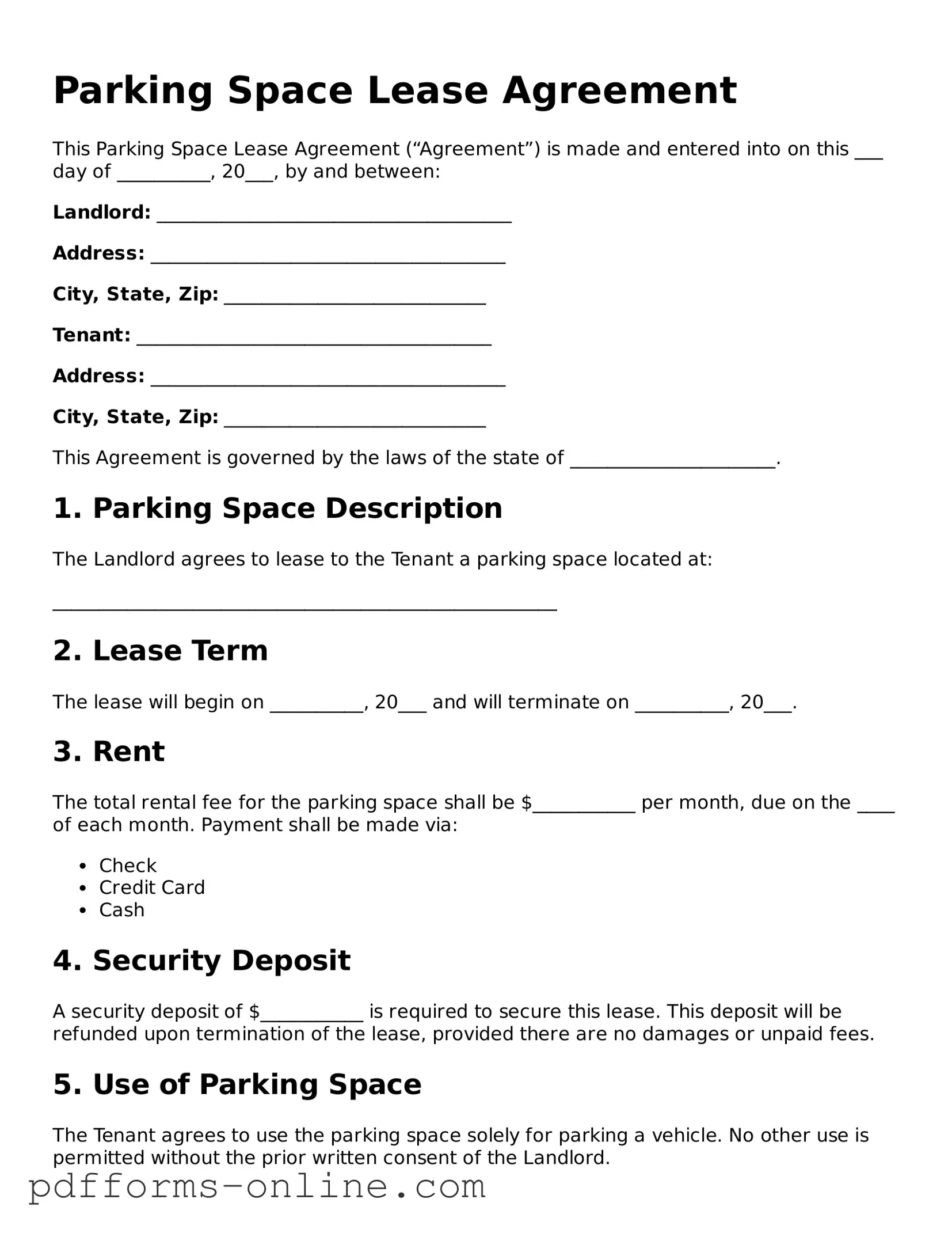 Blank Parking Space Lease Agreement Form