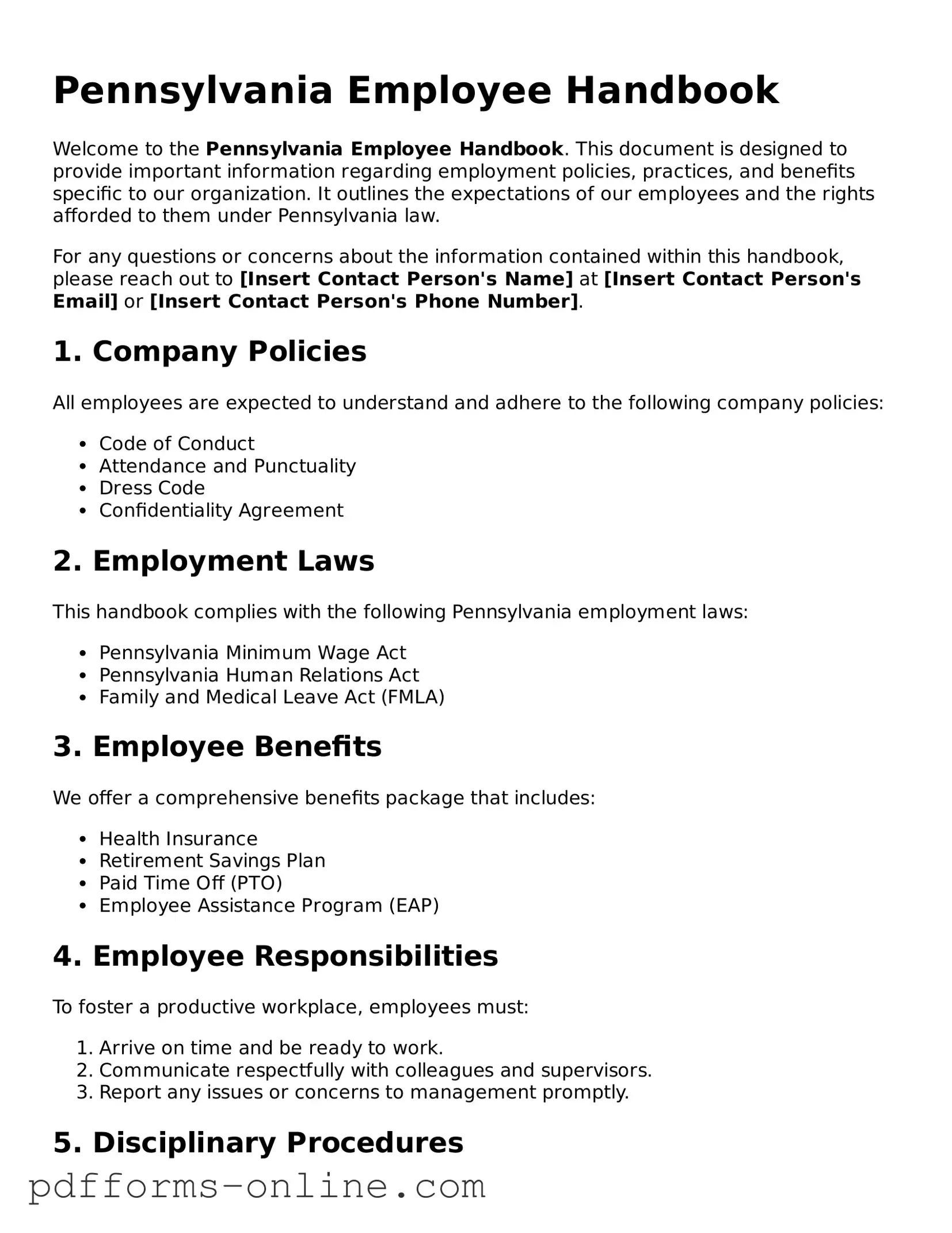 Valid Pennsylvania Employee Handbook Template
