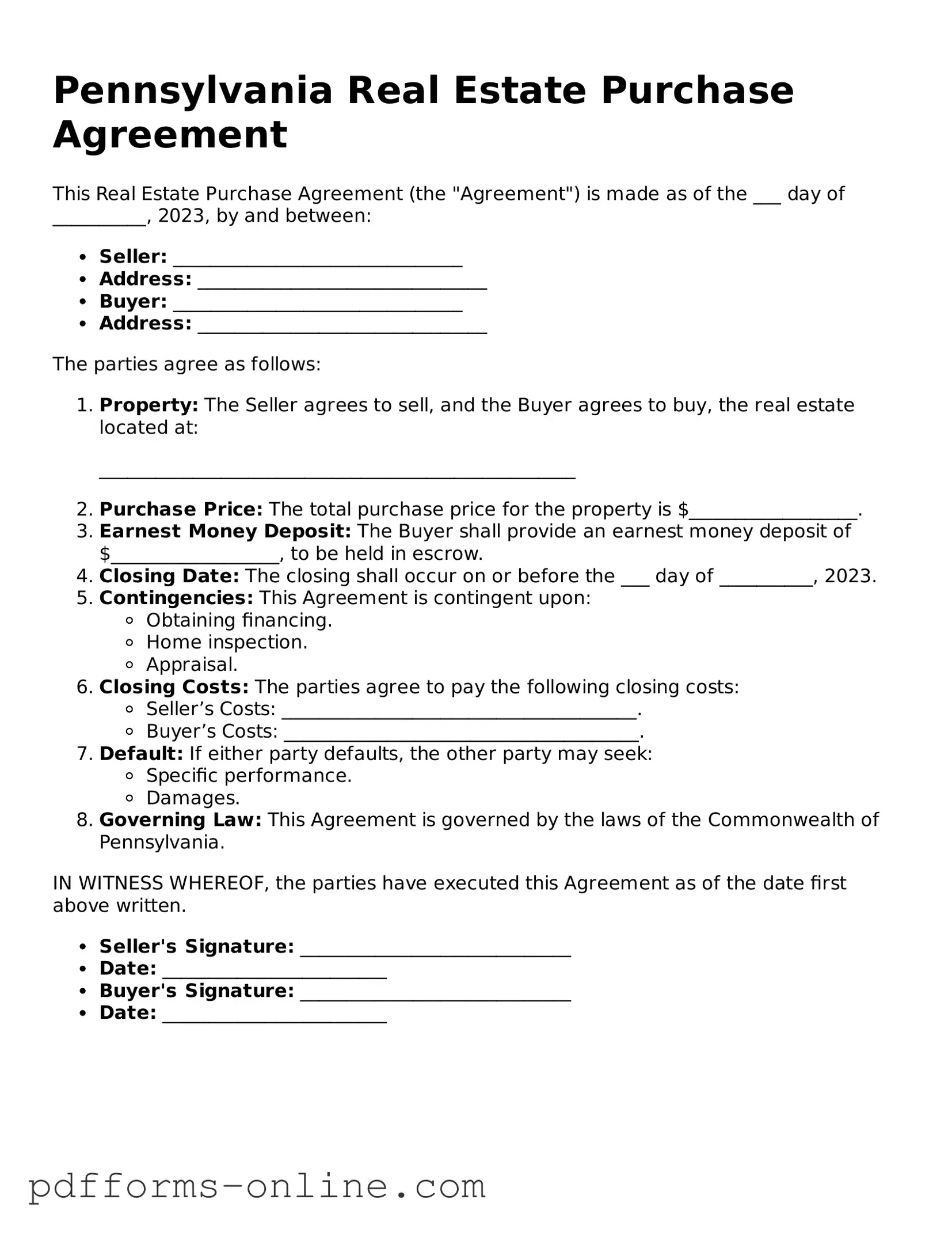 Valid Pennsylvania Real Estate Purchase Agreement Template