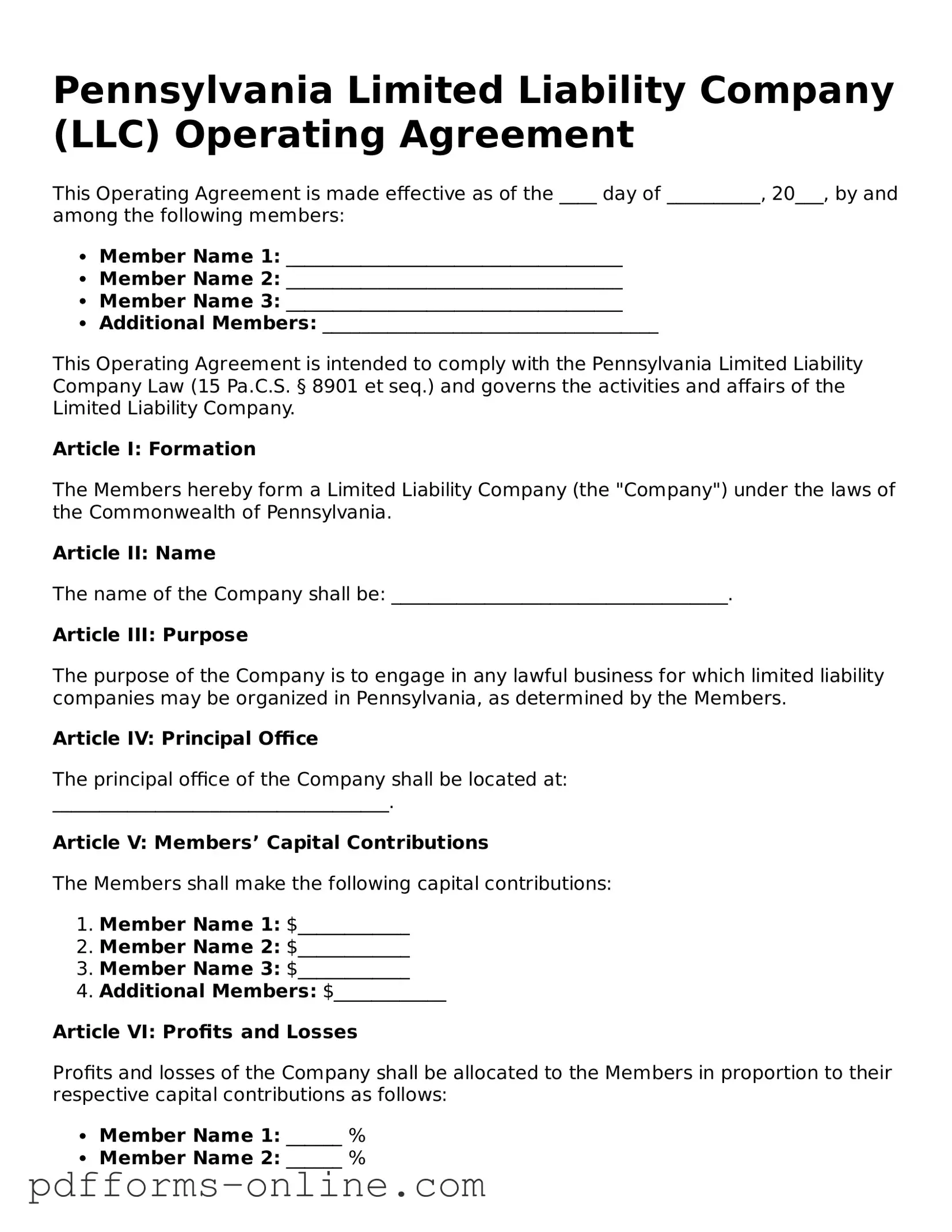 Valid Pennsylvania Operating Agreement Template