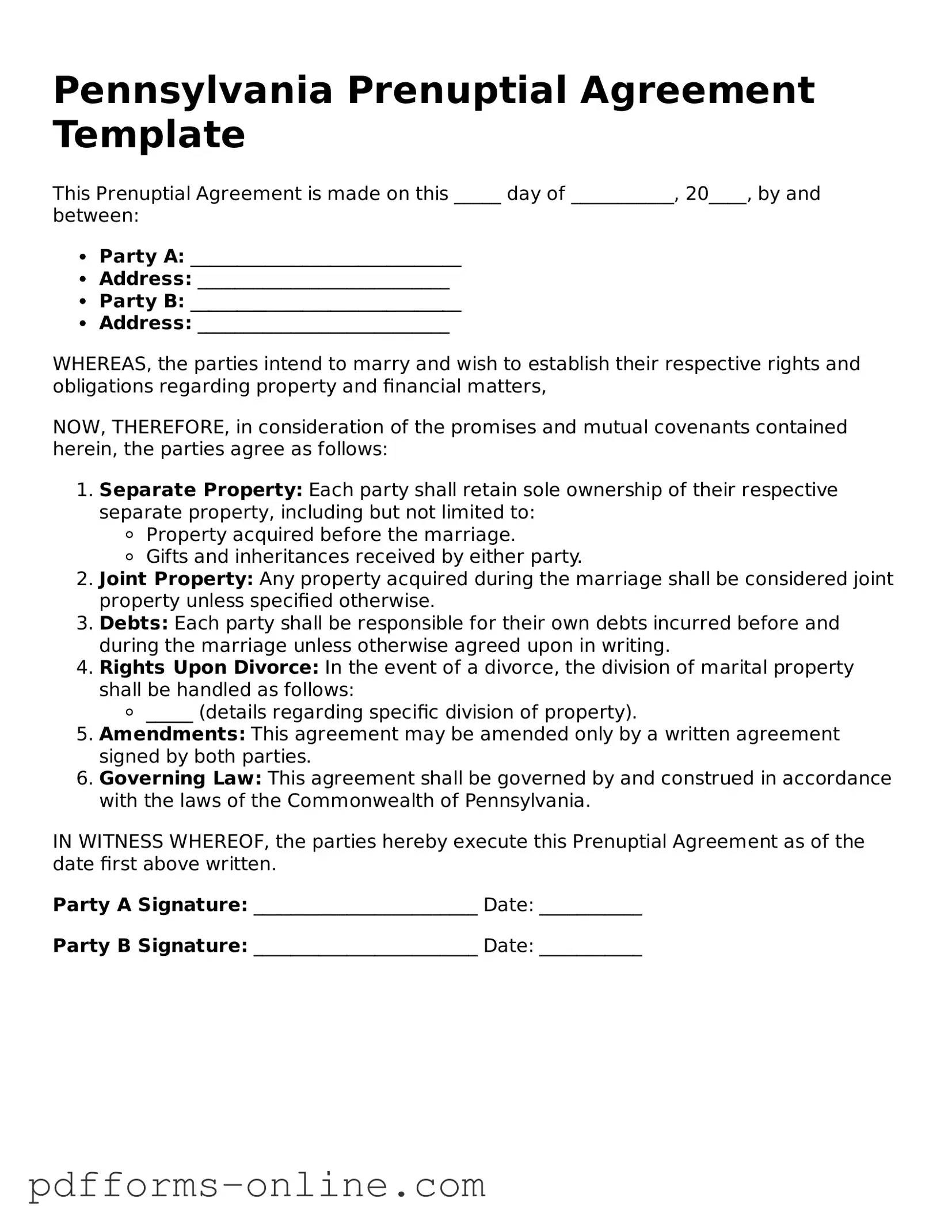 Valid Pennsylvania Prenuptial Agreement Template