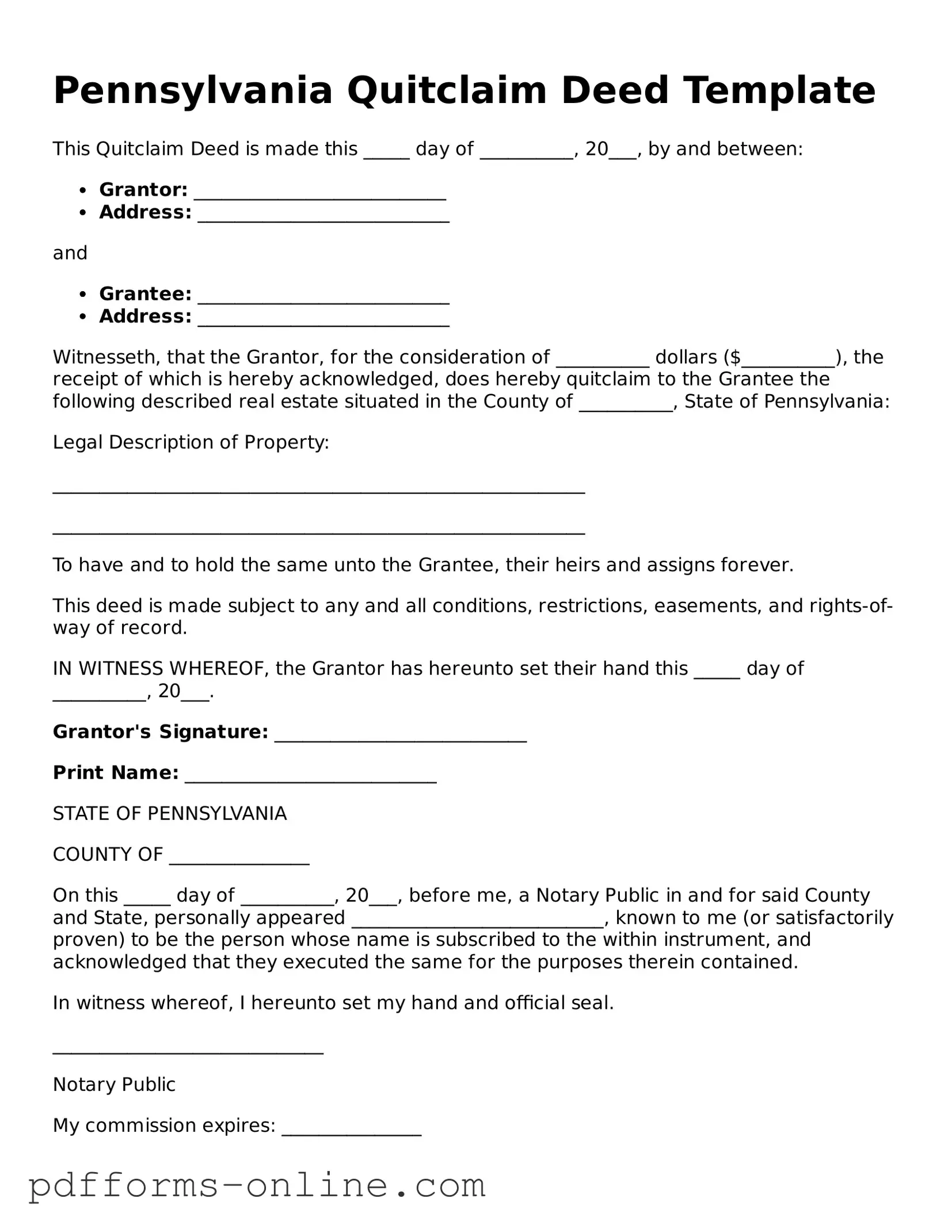Valid Pennsylvania Quitclaim Deed Template