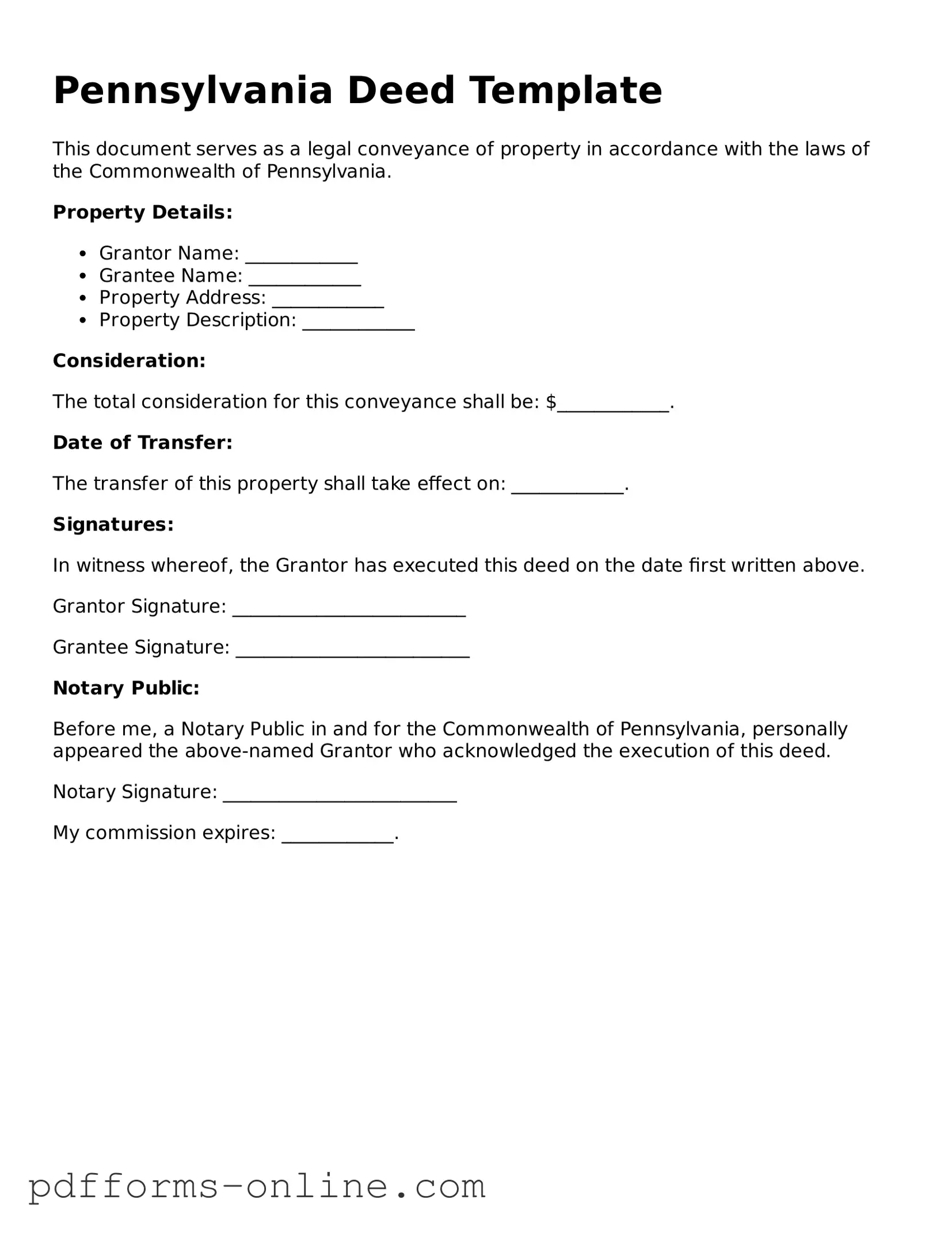 Valid Pennsylvania Deed Template
