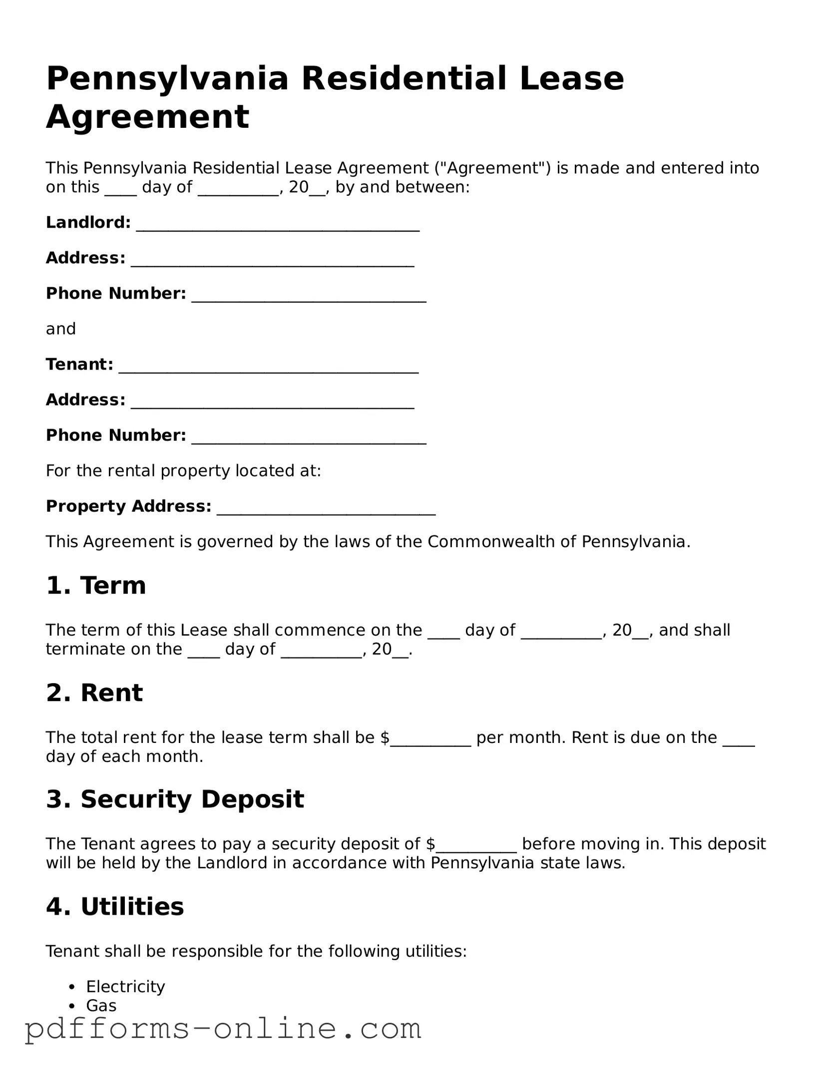 Valid Pennsylvania Lease Agreement Template