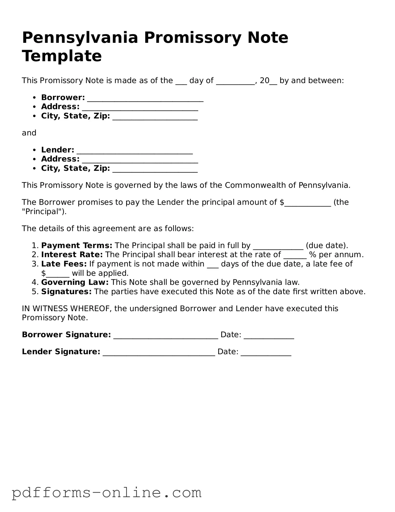 Valid Pennsylvania Promissory Note Template