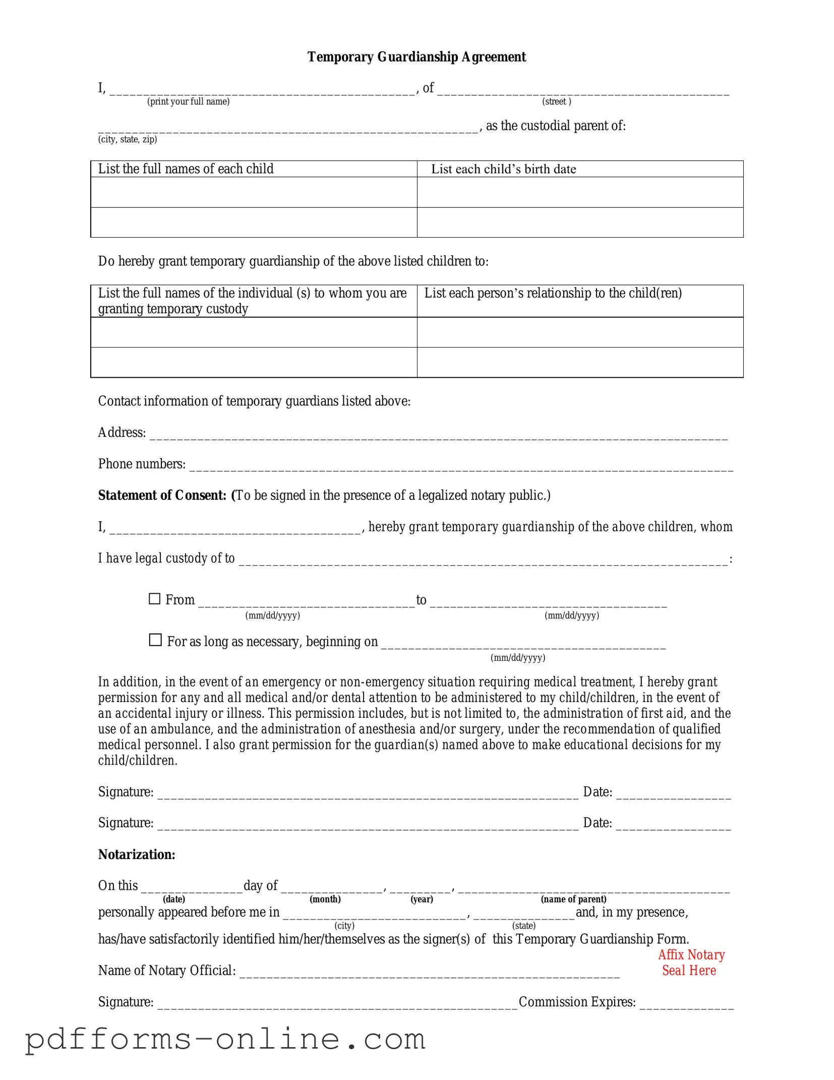 Blank Temporary Custody Template