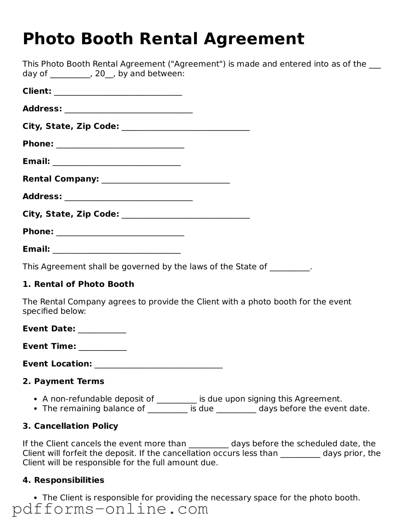 Blank Photo Booth Rental Agreement Form