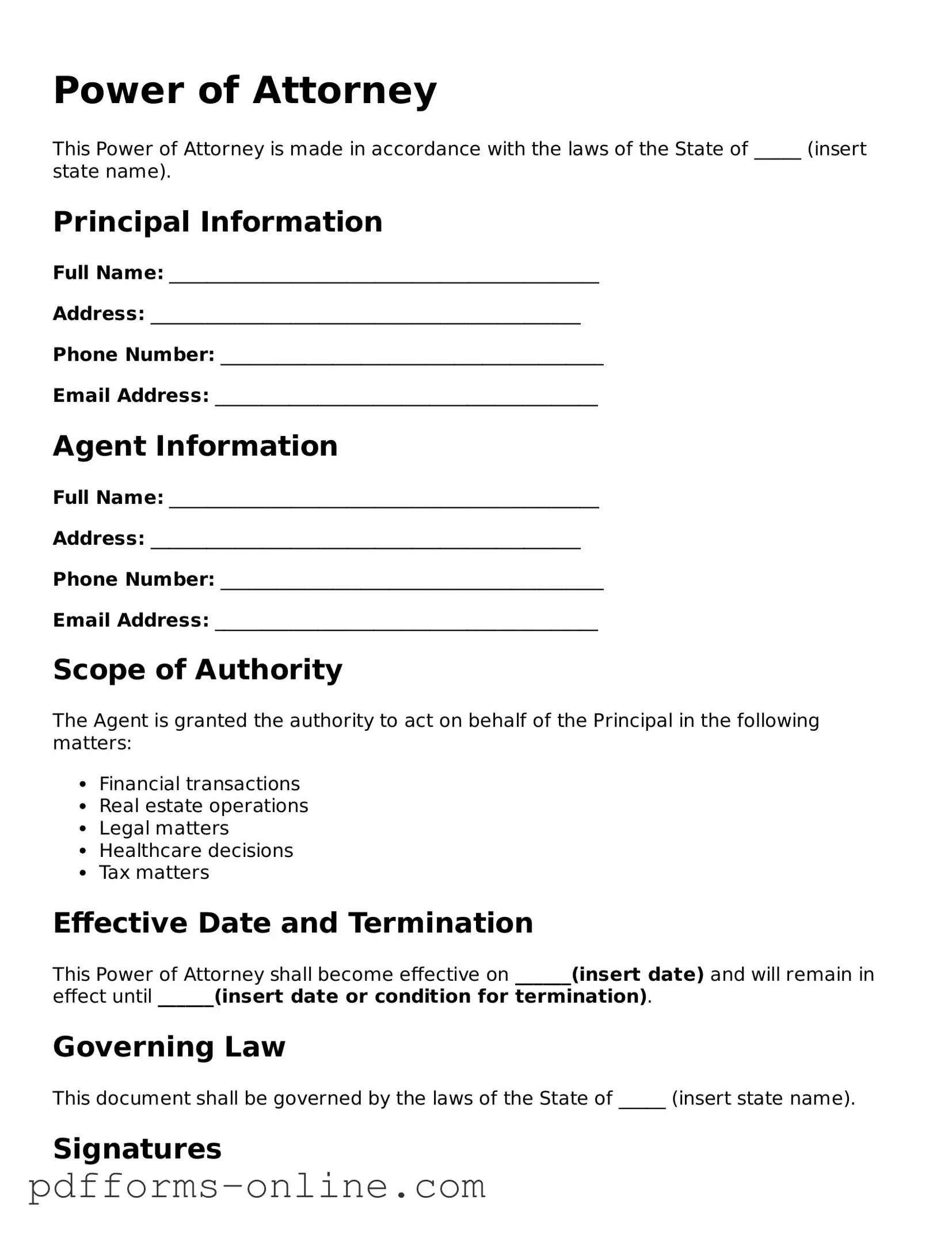 Blank Power of Attorney Form
