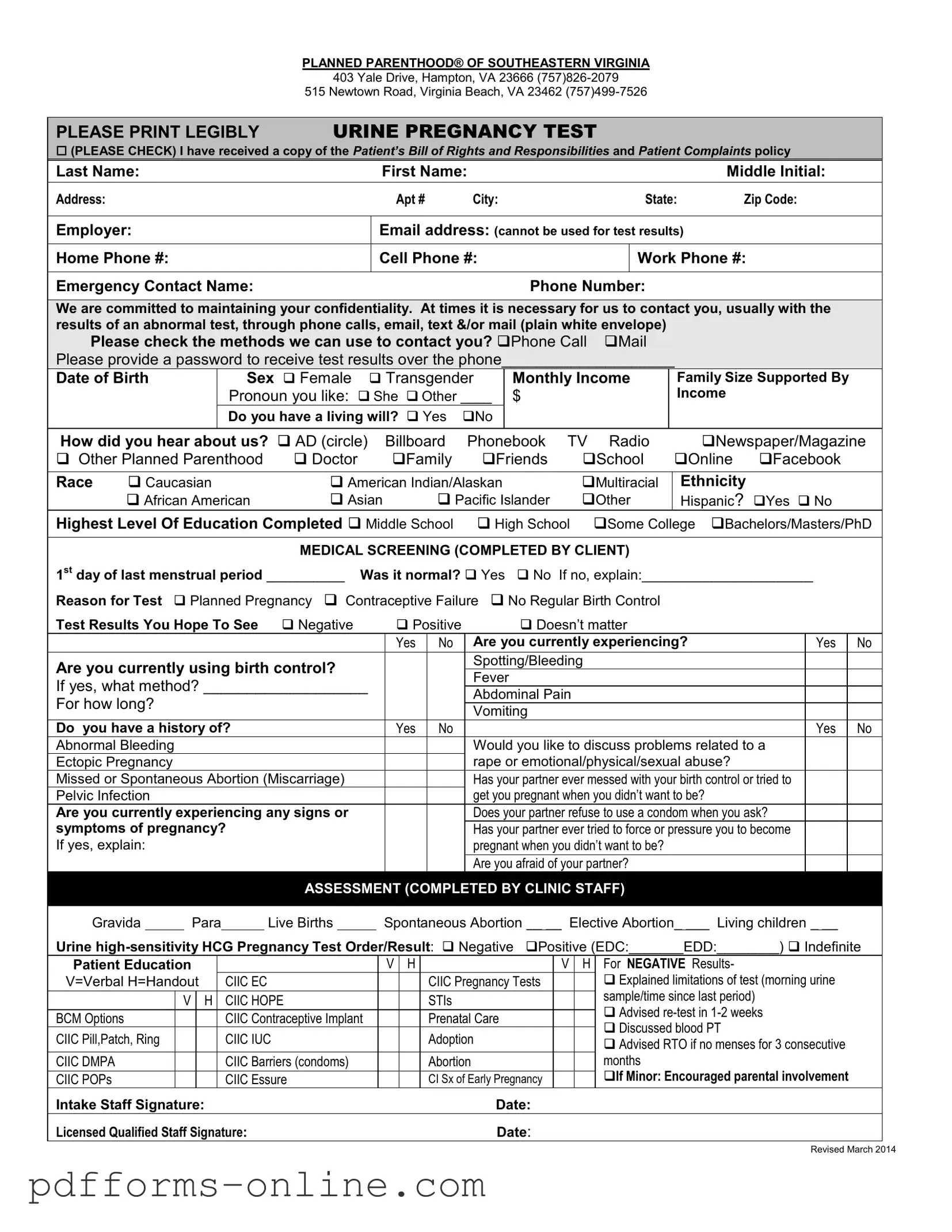 Blank Planned Parenthood Proof Template
