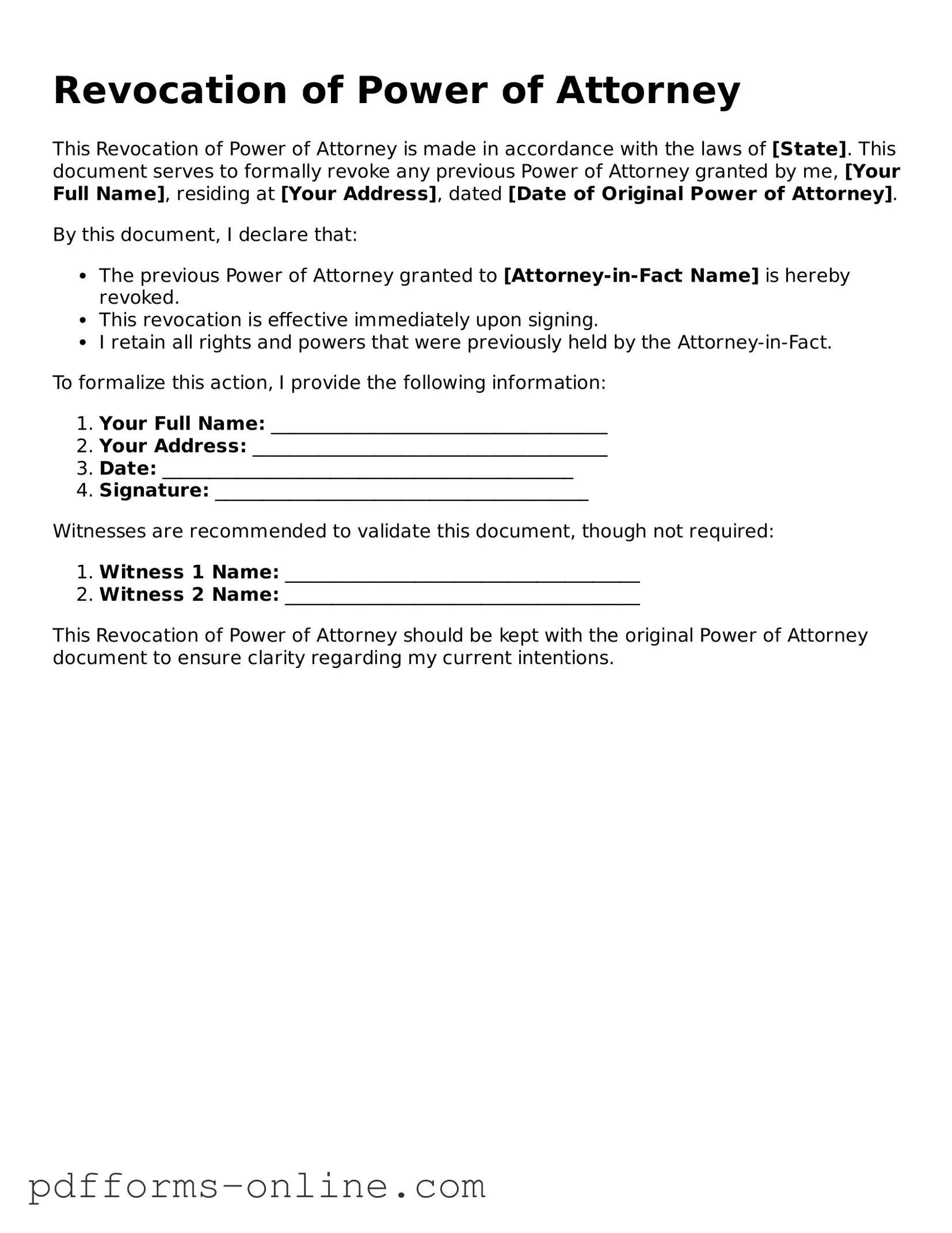 Blank Revocation of Power of Attorney Form