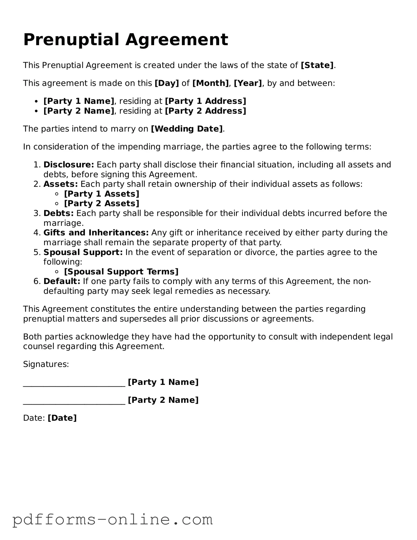 Blank Prenuptial Agreement Form