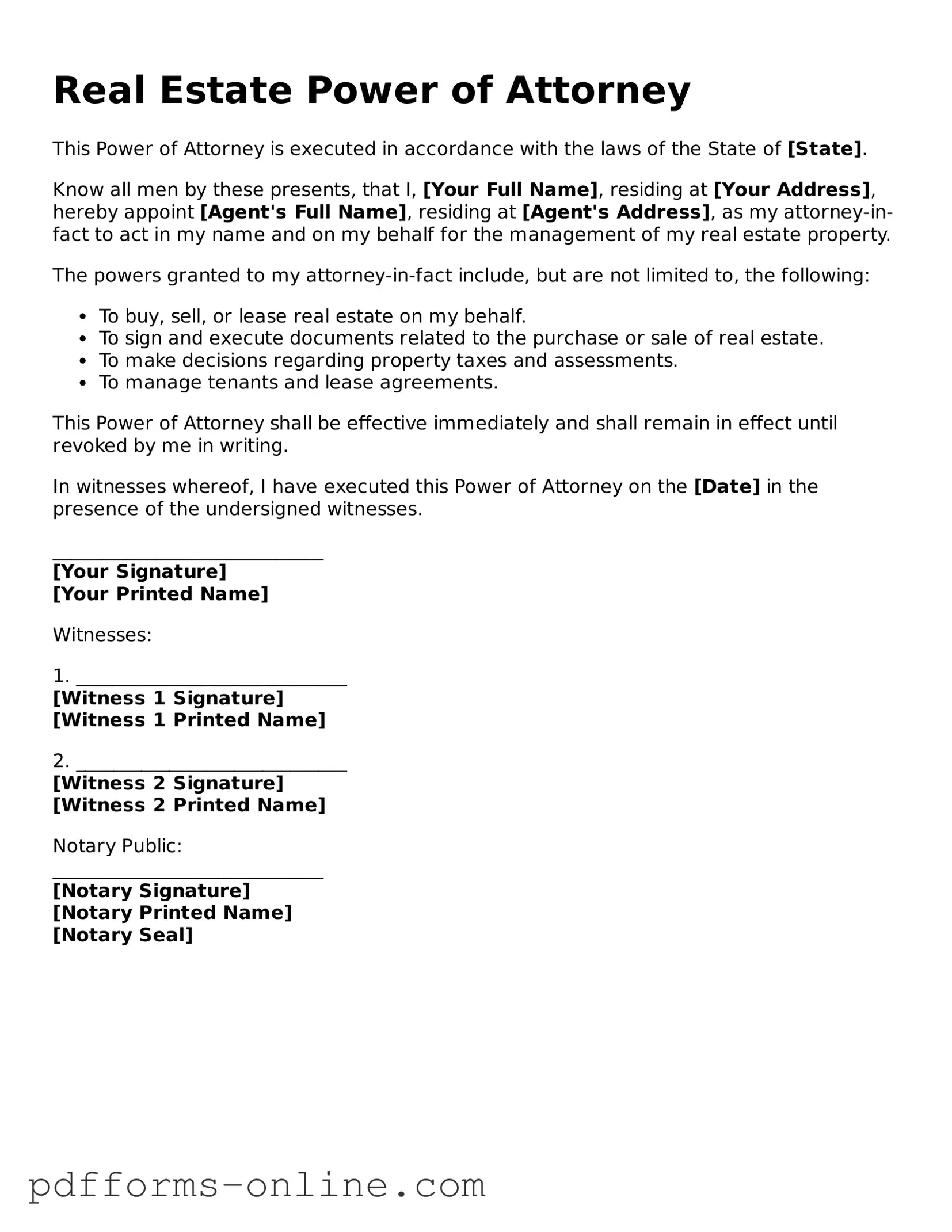 Blank Real Estate Power of Attorney Form