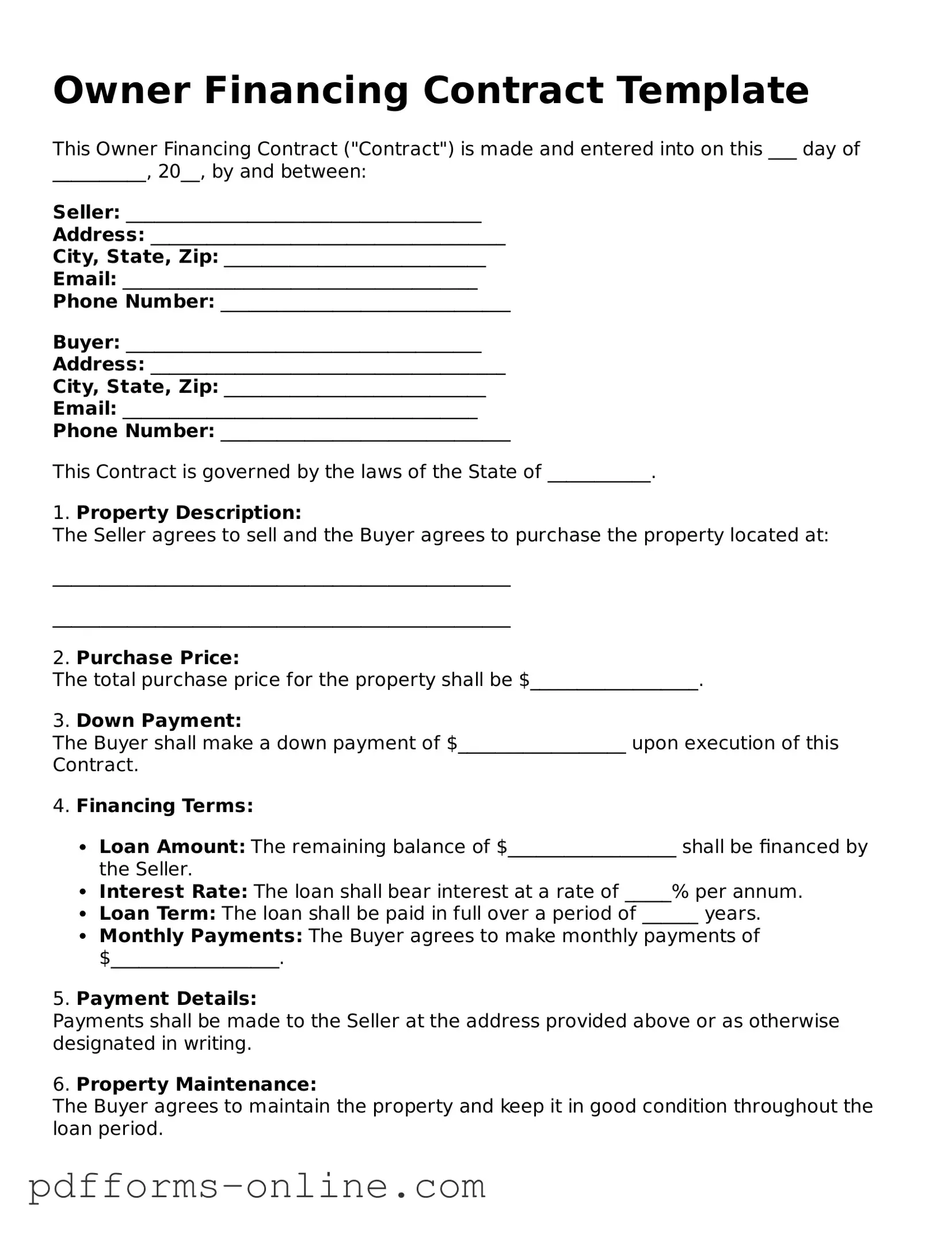 Blank Owner Financing Contract Form