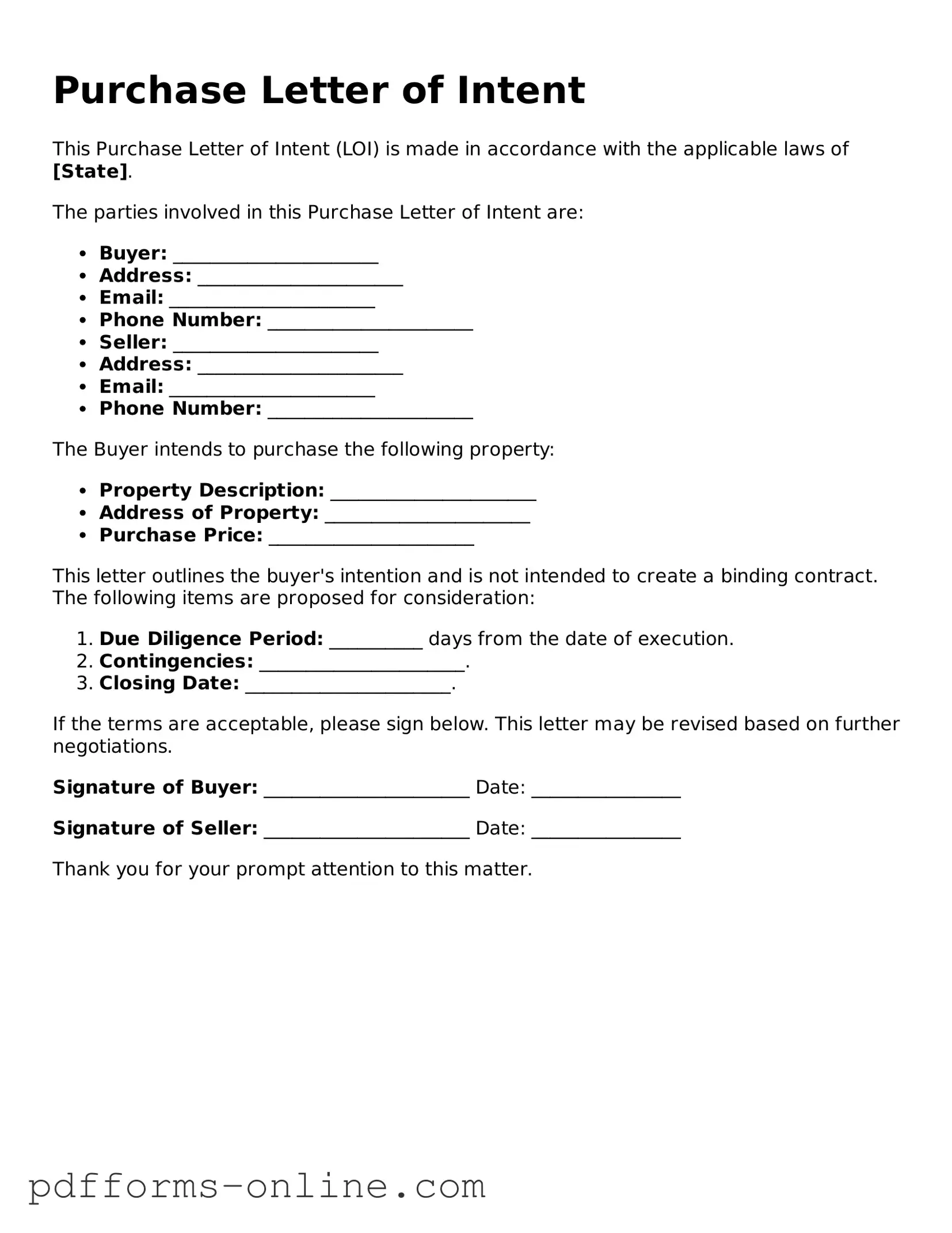 Blank Purchase Letter of Intent Form