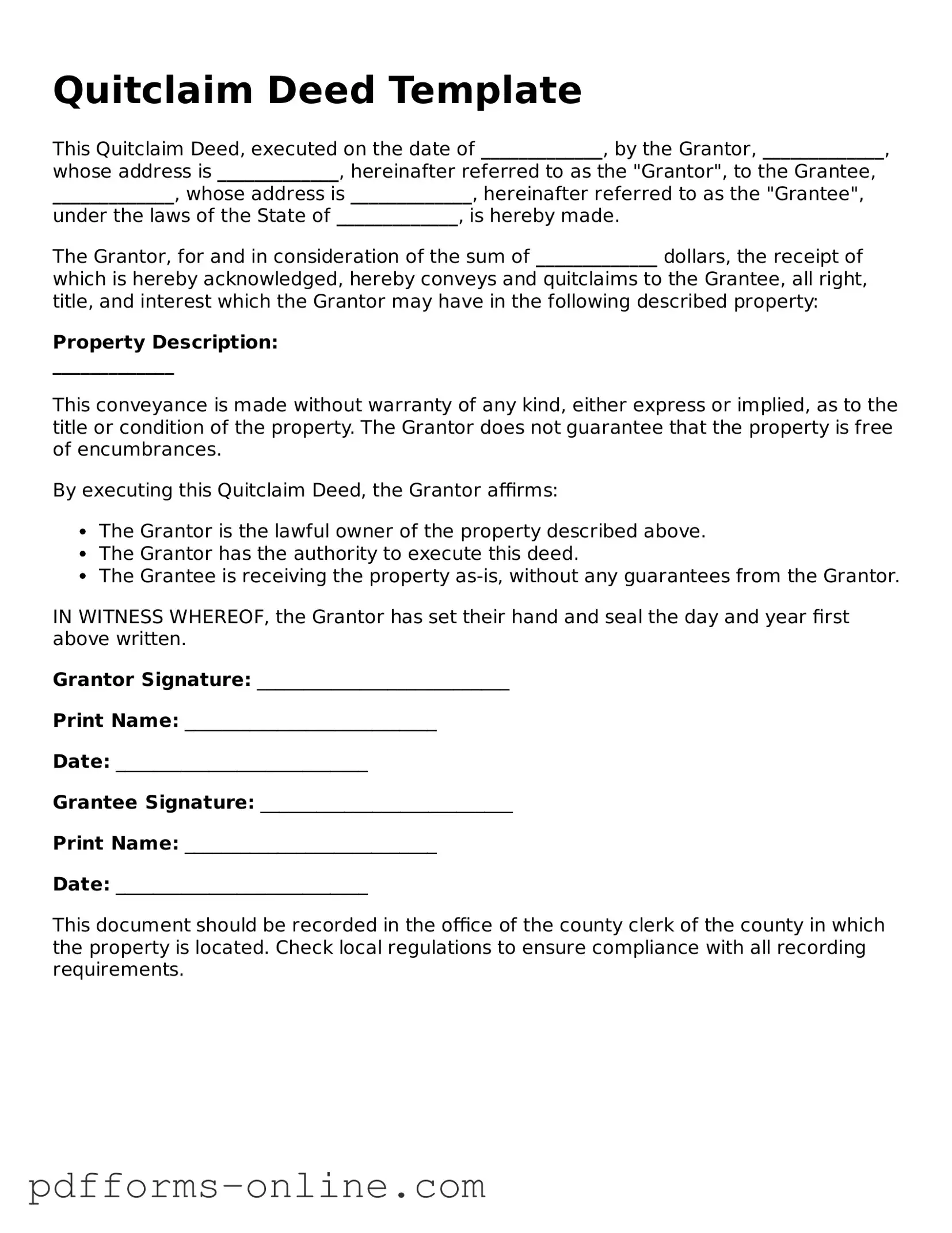 Blank Quitclaim Deed Form