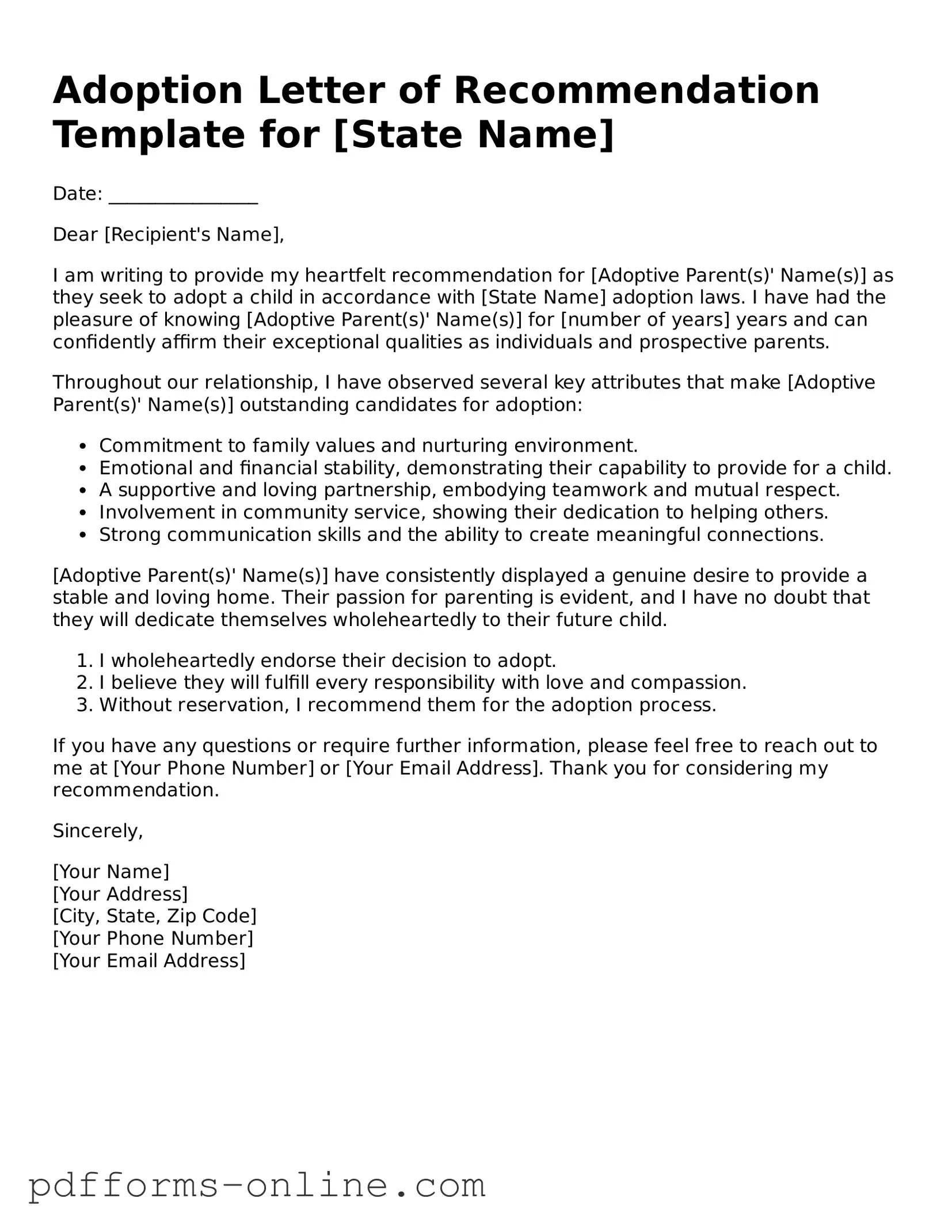Blank Adoption Letter of Recommendation Form