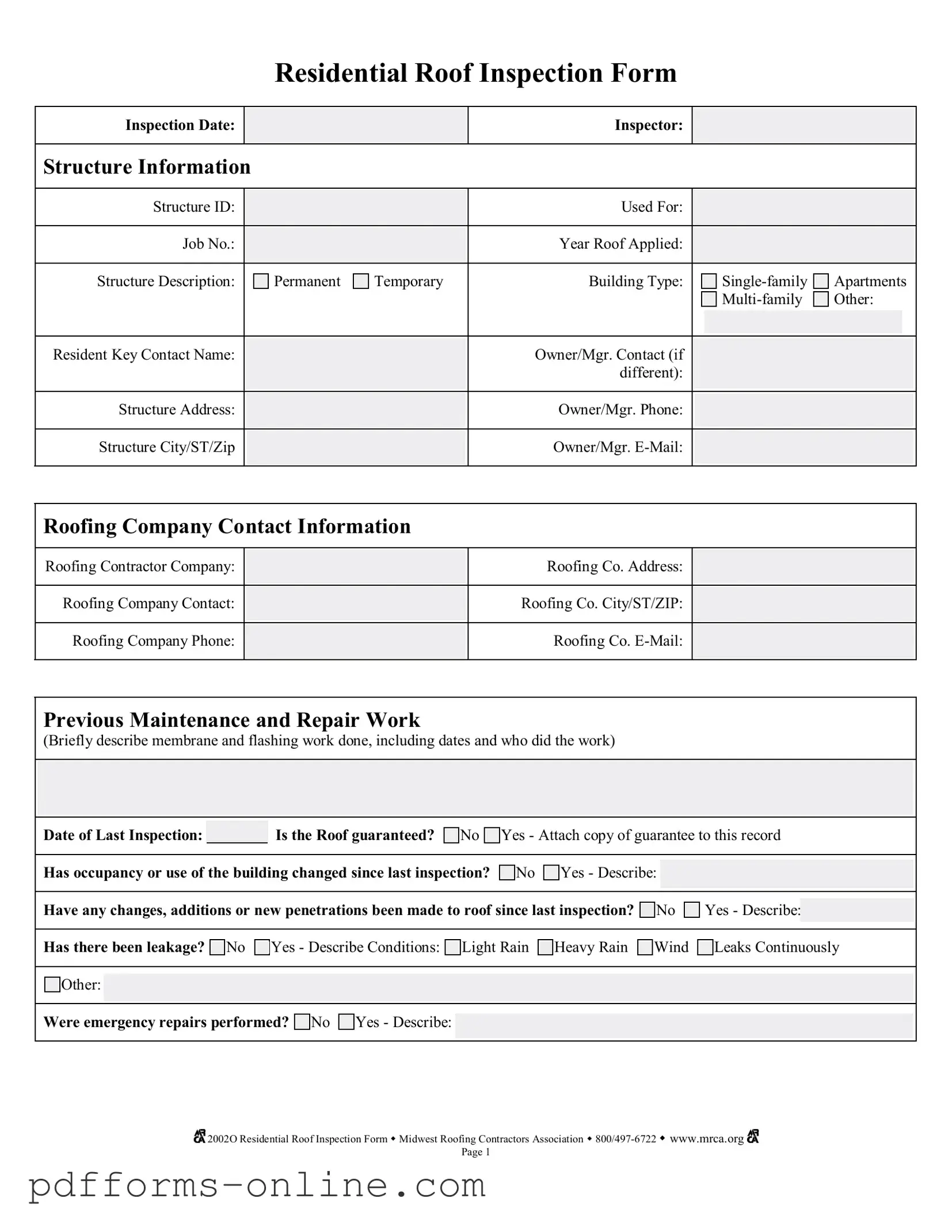 Blank Roof Inspection Template