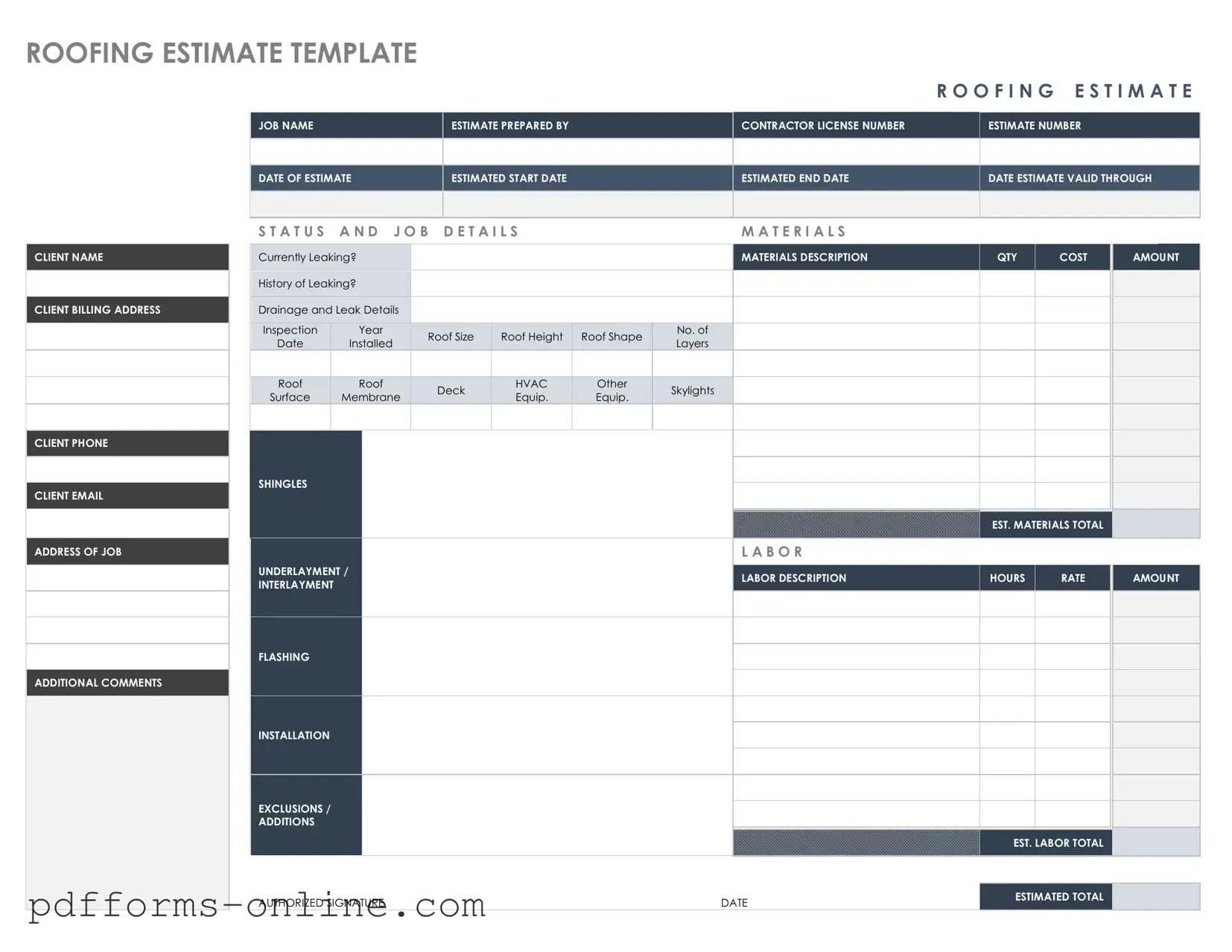Blank Roofing Estimate Template