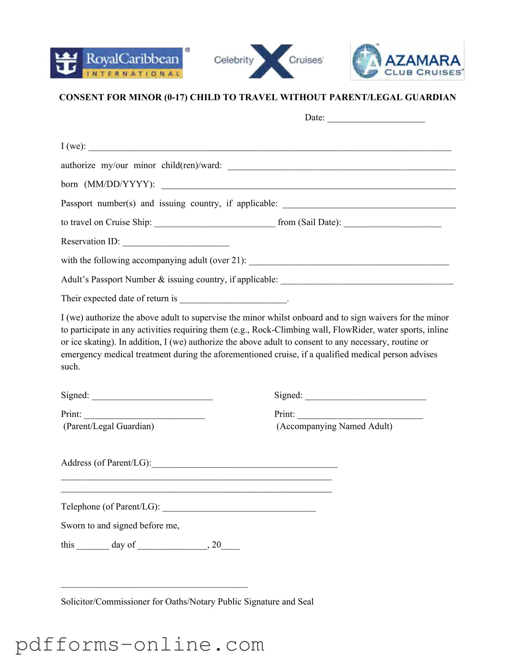 Blank Royal Caribbean Parental Consent Template