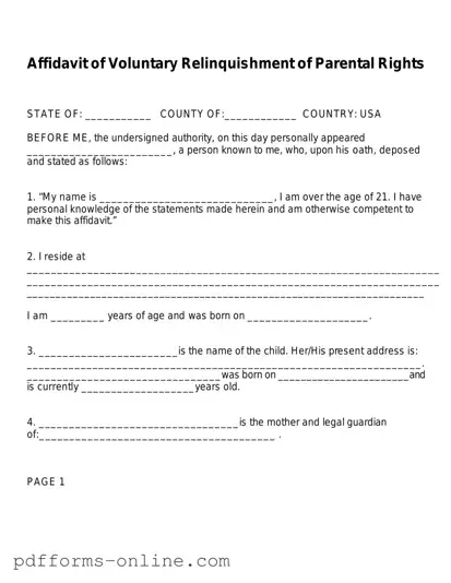 Blank Affidavit Parental Rights Template