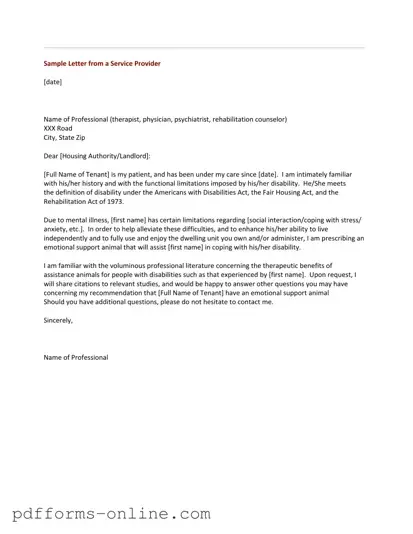 Blank Emotional Support Animal Letter Template