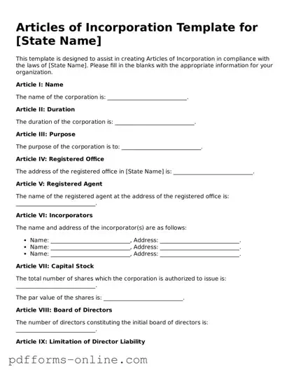 Blank Articles of Incorporation Form