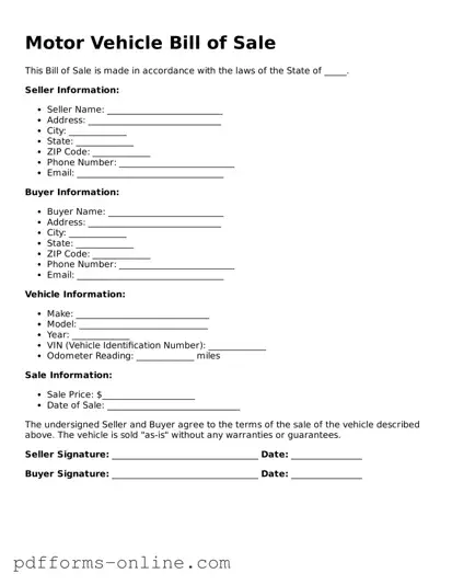 Blank Motor Vehicle Bill of Sale Form