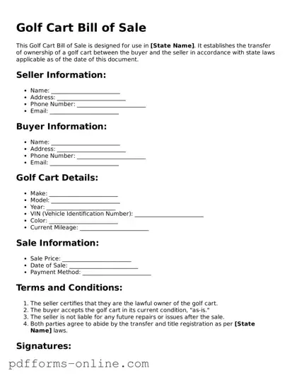 Blank Golf Cart Bill of Sale Form