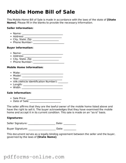 Blank Mobile Home Bill of Sale Form