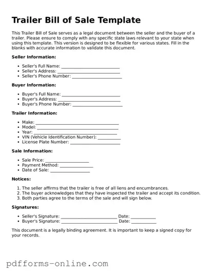 Blank Trailer Bill of Sale Form