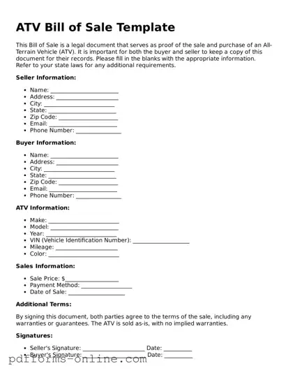 Blank ATV Bill of Sale Form