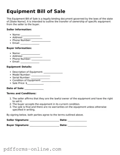 Blank Equipment Bill of Sale Form