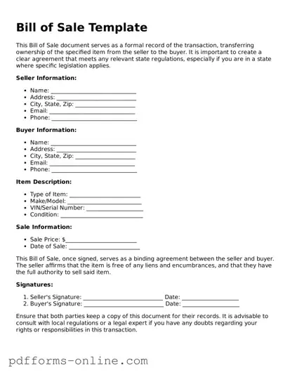 Blank Bill of Sale Form