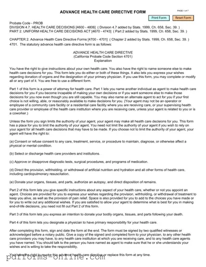 Blank California Advanced Health Care Directive Template