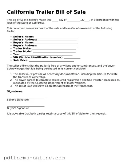 Valid California Trailer Bill of Sale Template