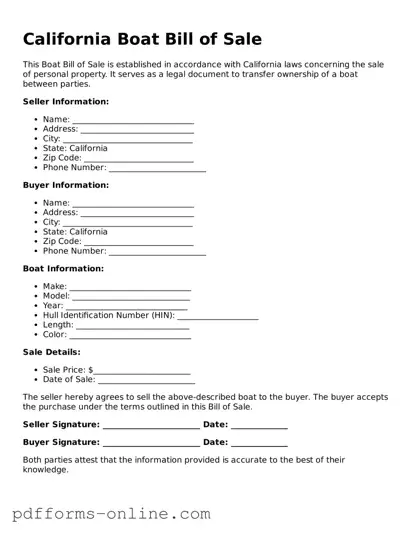 Valid California Boat Bill of Sale Template