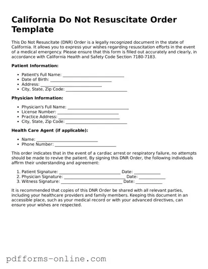 Valid California Do Not Resuscitate Order Template