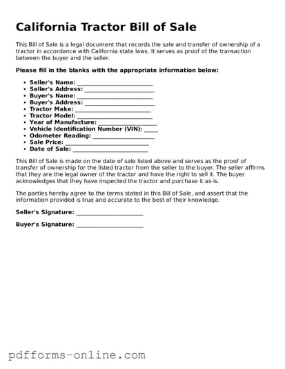 Valid California Tractor Bill of Sale Template