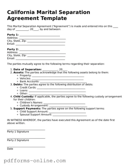 Valid California Marital Separation Agreement Template