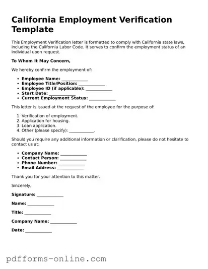 Valid California Employment Verification Template