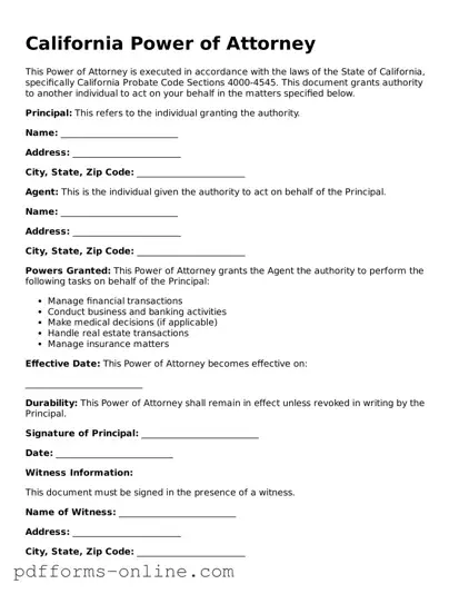 Valid California Power of Attorney Template