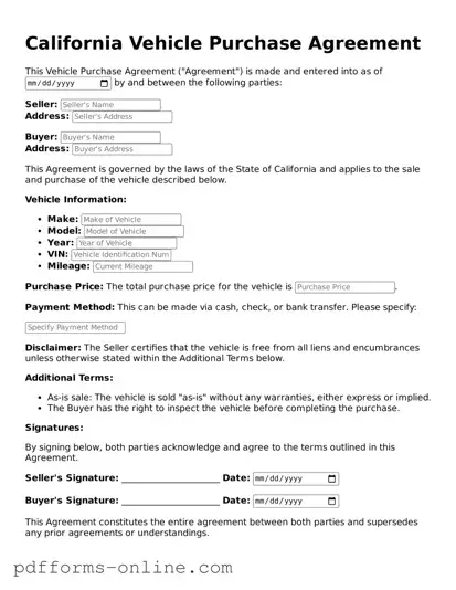 Valid California Vehicle Purchase Agreement Template