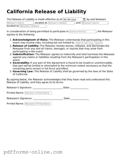 Valid California Release of Liability Template
