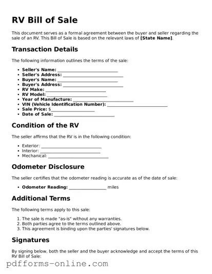 Blank RV Bill of Sale Form